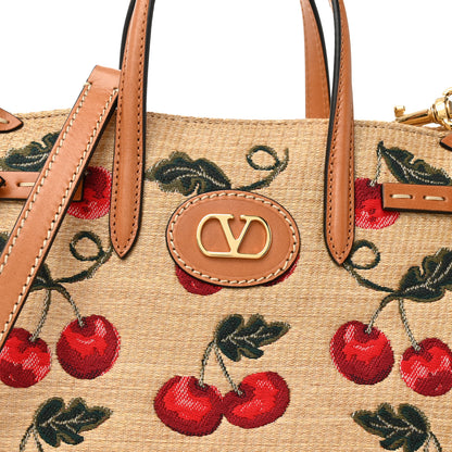Valentino Garavani Jacquard Raffia Cherrfic Small Vlogo Antibes Shopping Bag Natural Red 7 of 9