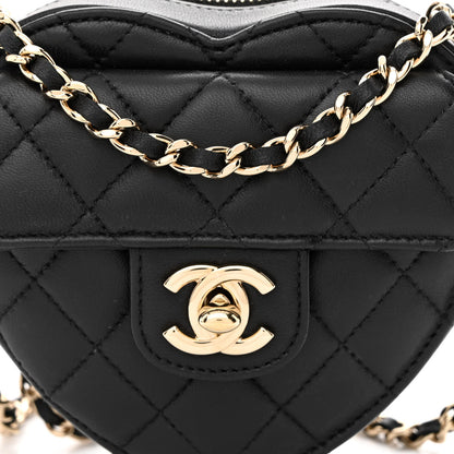 Chanel Lambskin Quilted CC In Love Heart Clutch With Chain Black 7 of 9