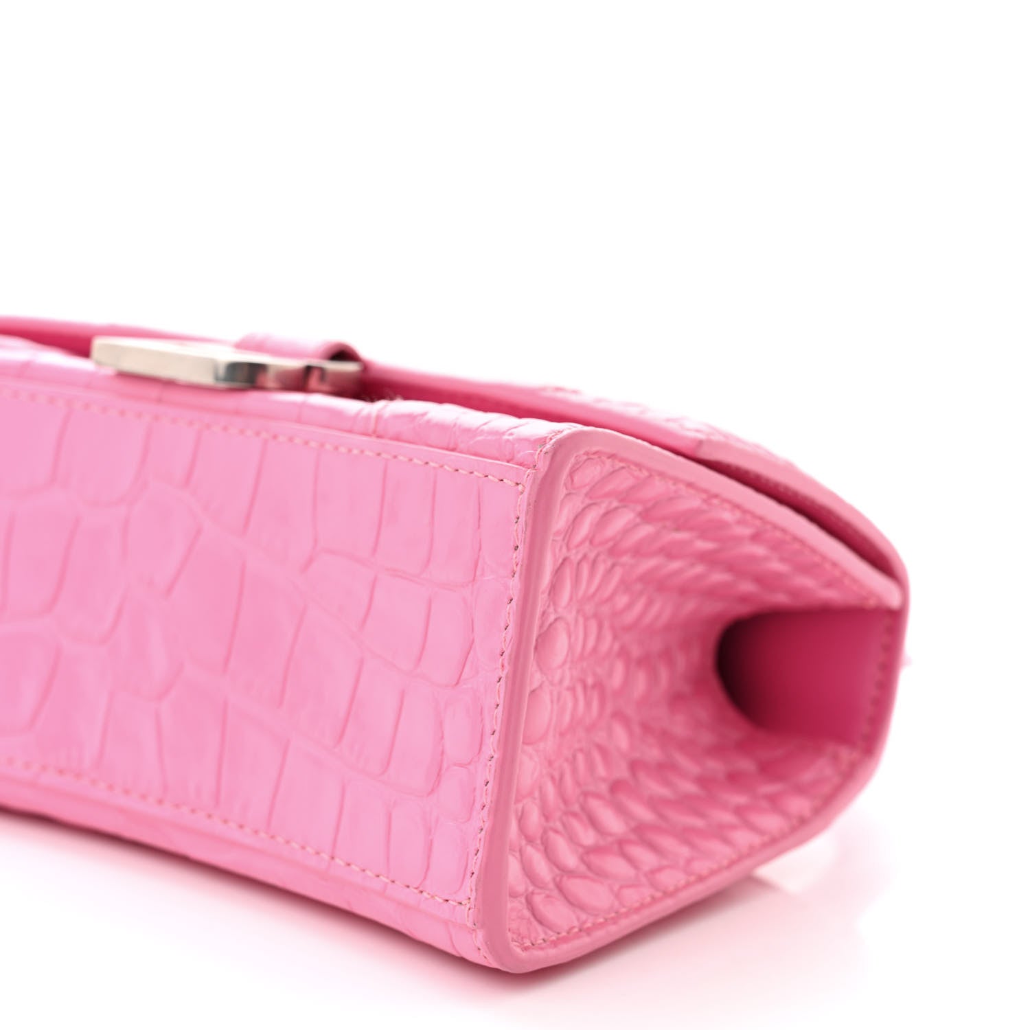 Balenciaga Shiny Calfskin Crocodile Embossed Hourglass Top Handle Bag XS Baby Pink 11 of 12