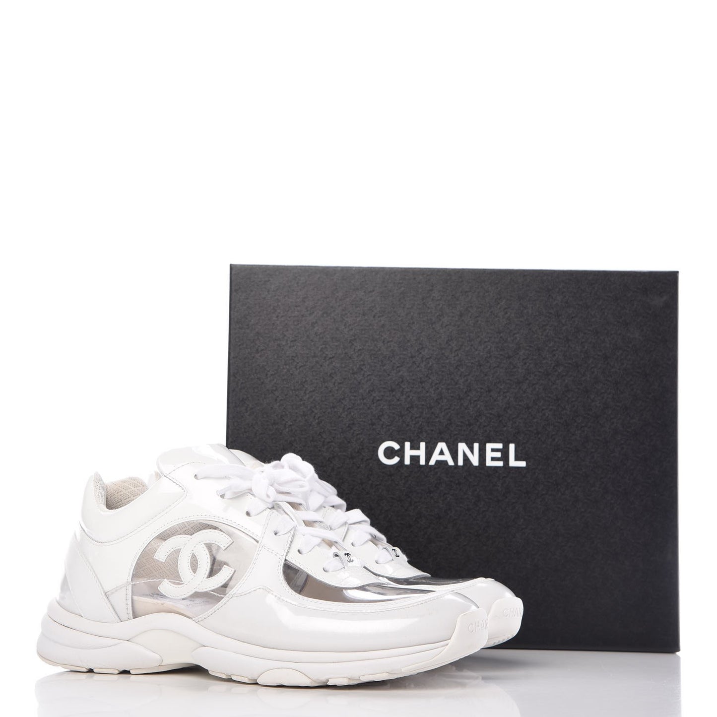Calfskin Patent Transparent Womens Sneakers 40 White