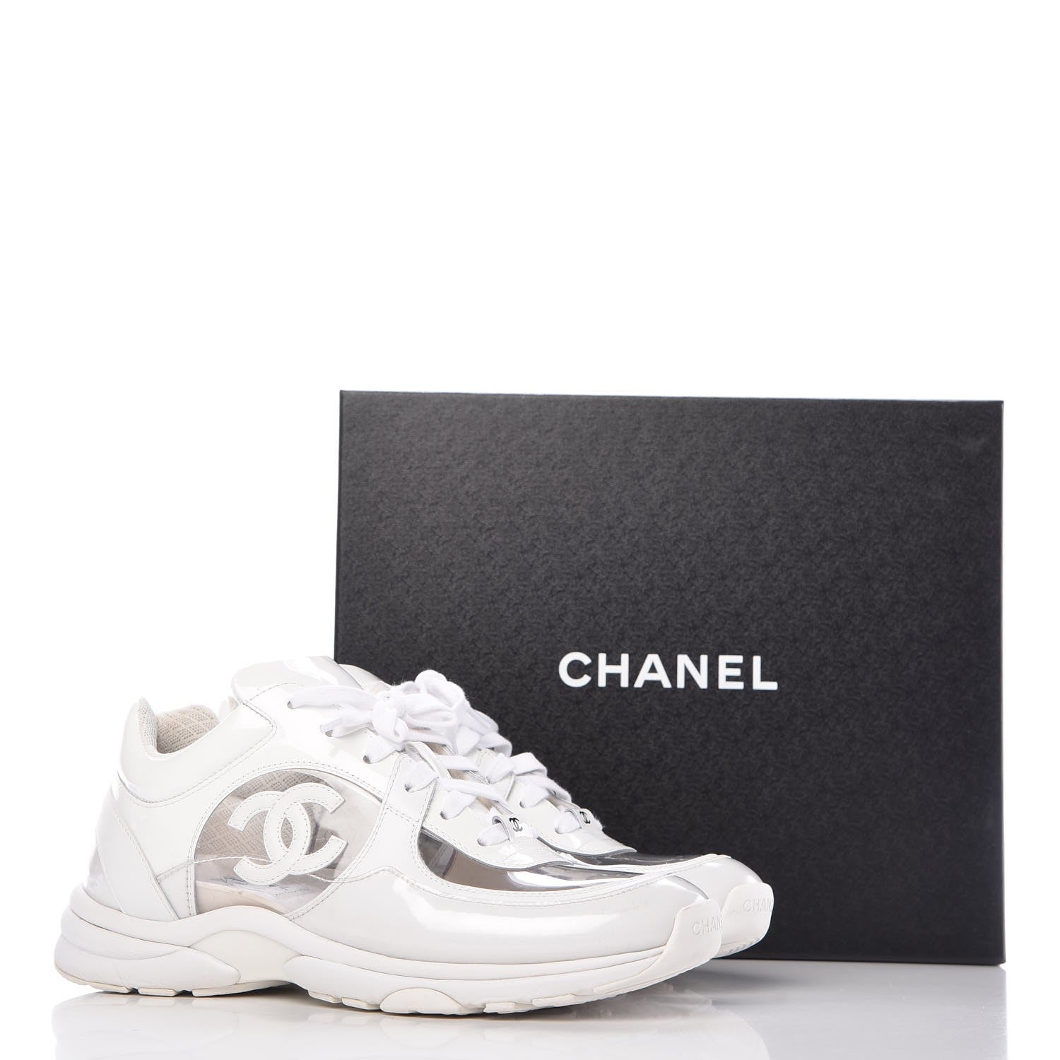 Chanel Calfskin Patent Transparent Womens Sneakers 40 White 11 of 11