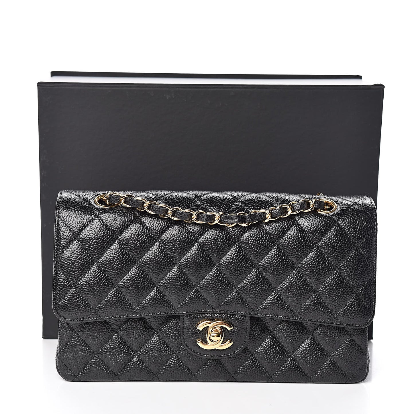 Caviar Quilted Medium Double Flap Black