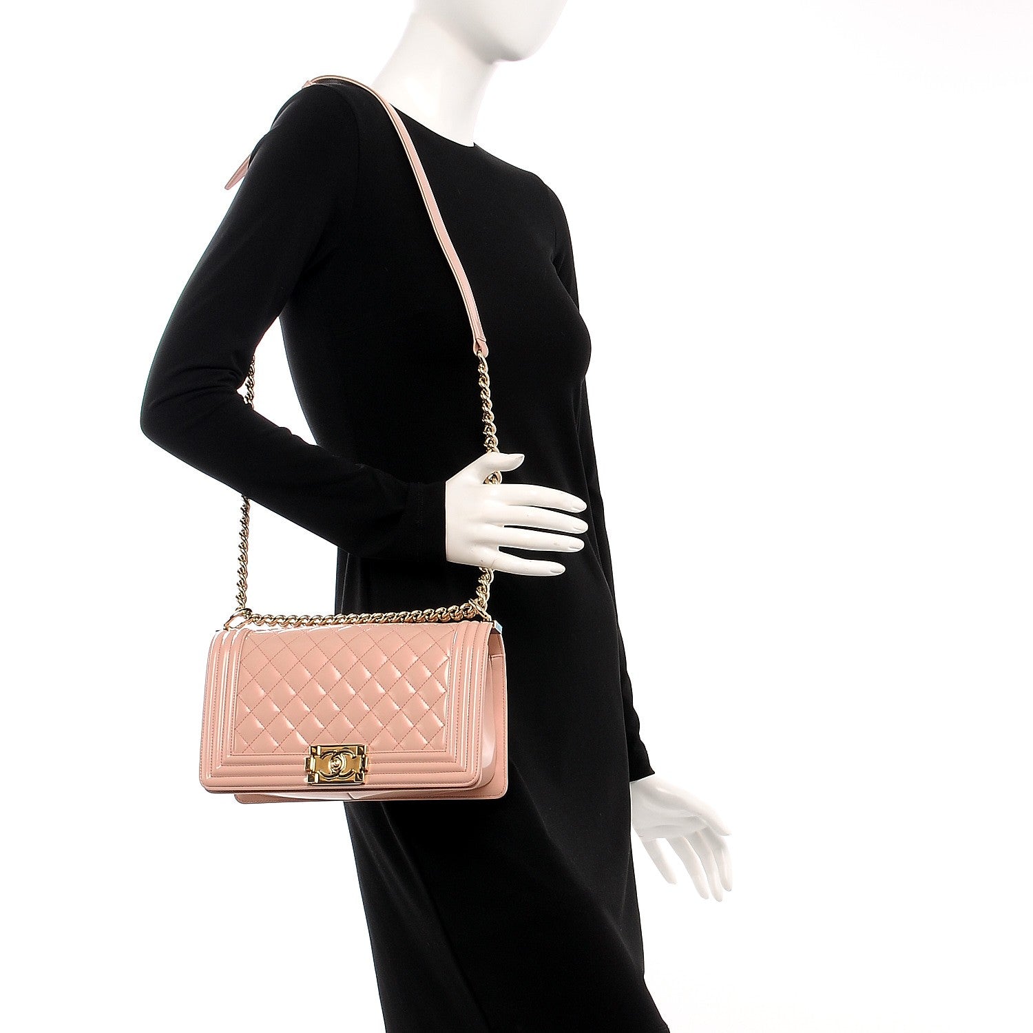 Chanel Patent Calfskin Quilted Medium Boy Flap Light Pink 2 of 15