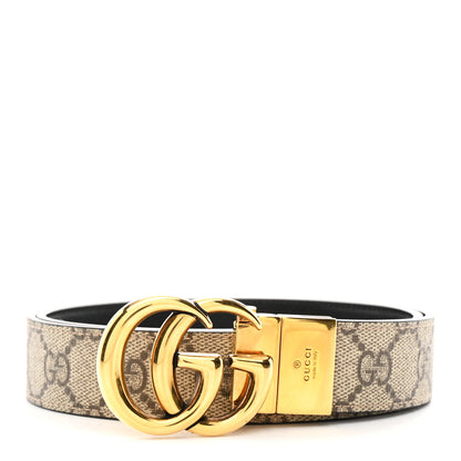 Gucci GG Supreme Monogram Plutone Calfskin Double G Reversible 30mm Belt 80 32 Beige Ebony Black 1 of 6