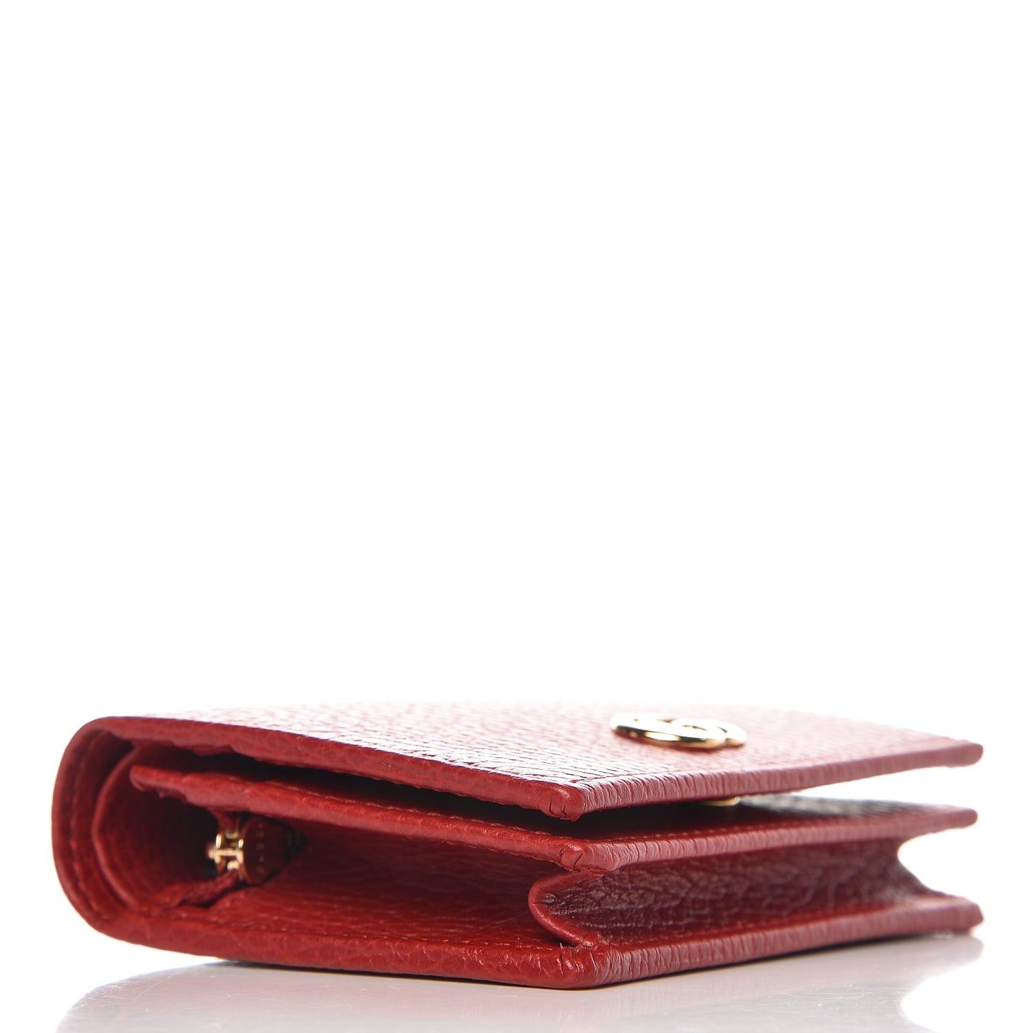 Gucci Pebbled Calfskin GG Marmont Card Case Hibiscus Red 4 of 9