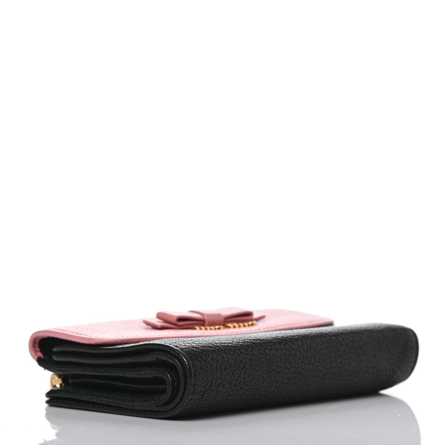 Miu Miu Goatskin Madras Bi-Color Bi-Fold Wallet Rosa Black 3 of 8
