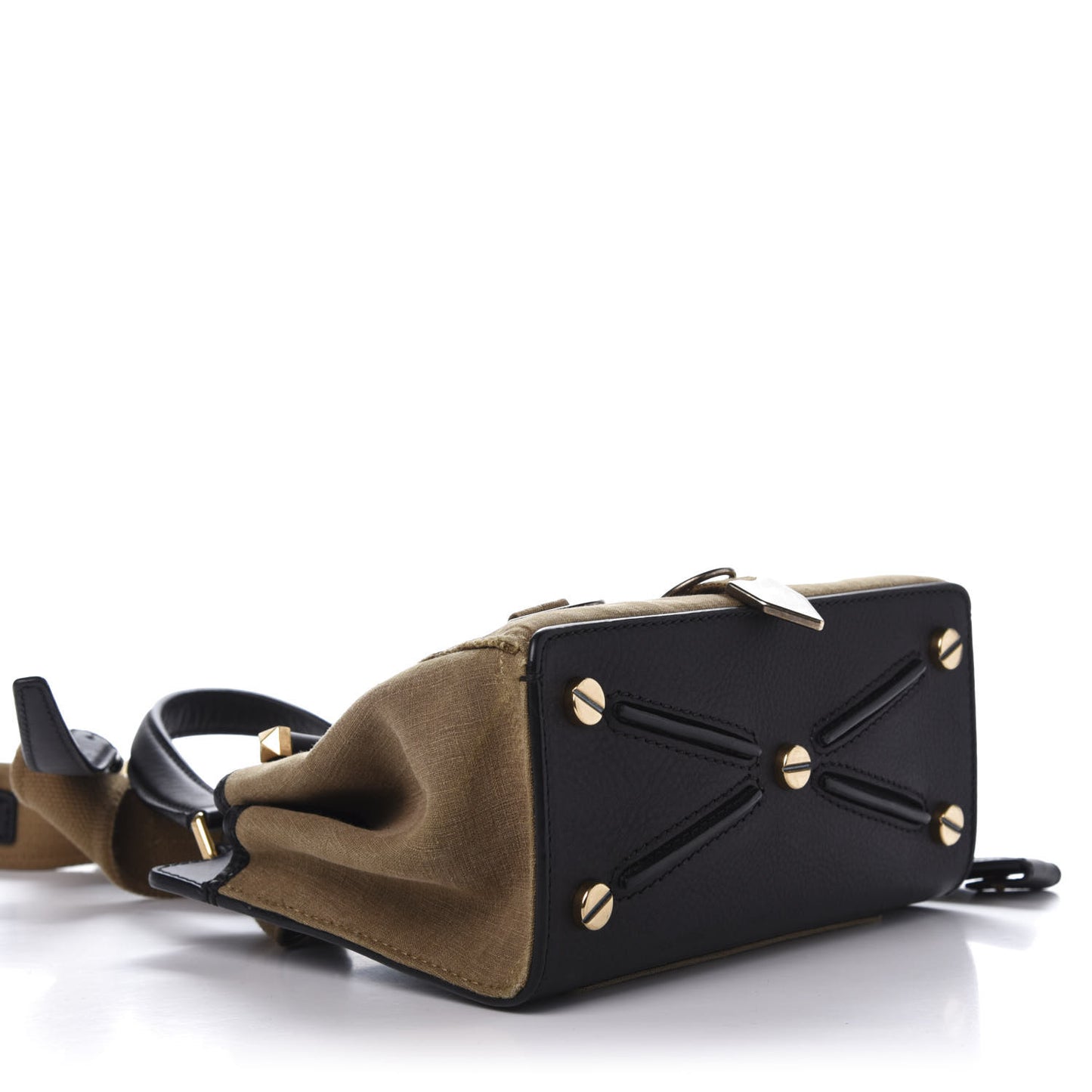 Calfskin Cotton Canvas VLTN Print Small Joylock Satchel Green