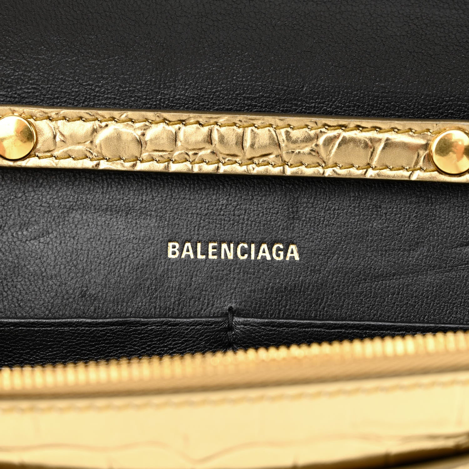 Balenciaga Metallic Calfskin Crocodile Embossed Hourglass Chain Bag Gold 6 of 11