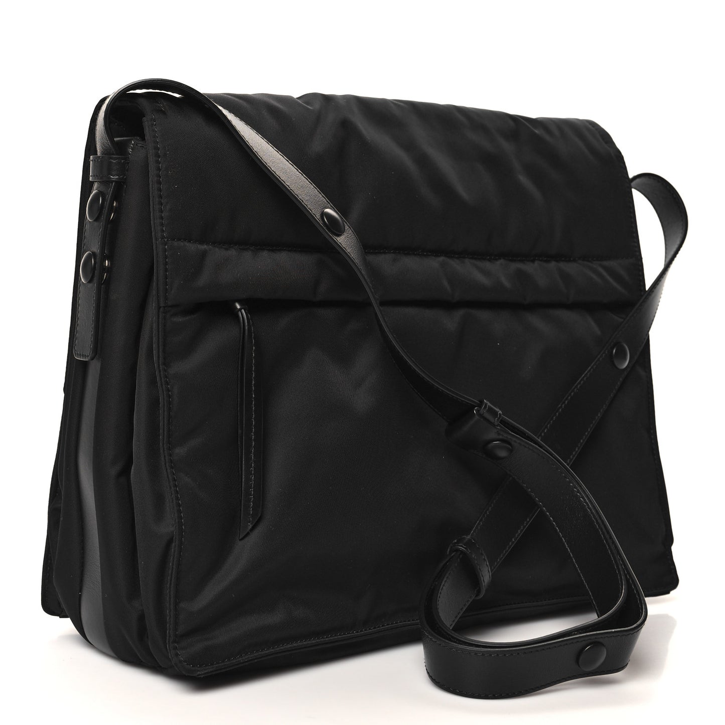 Re-Nylon Vitello Padded Large Flap Shoulder Bag Black