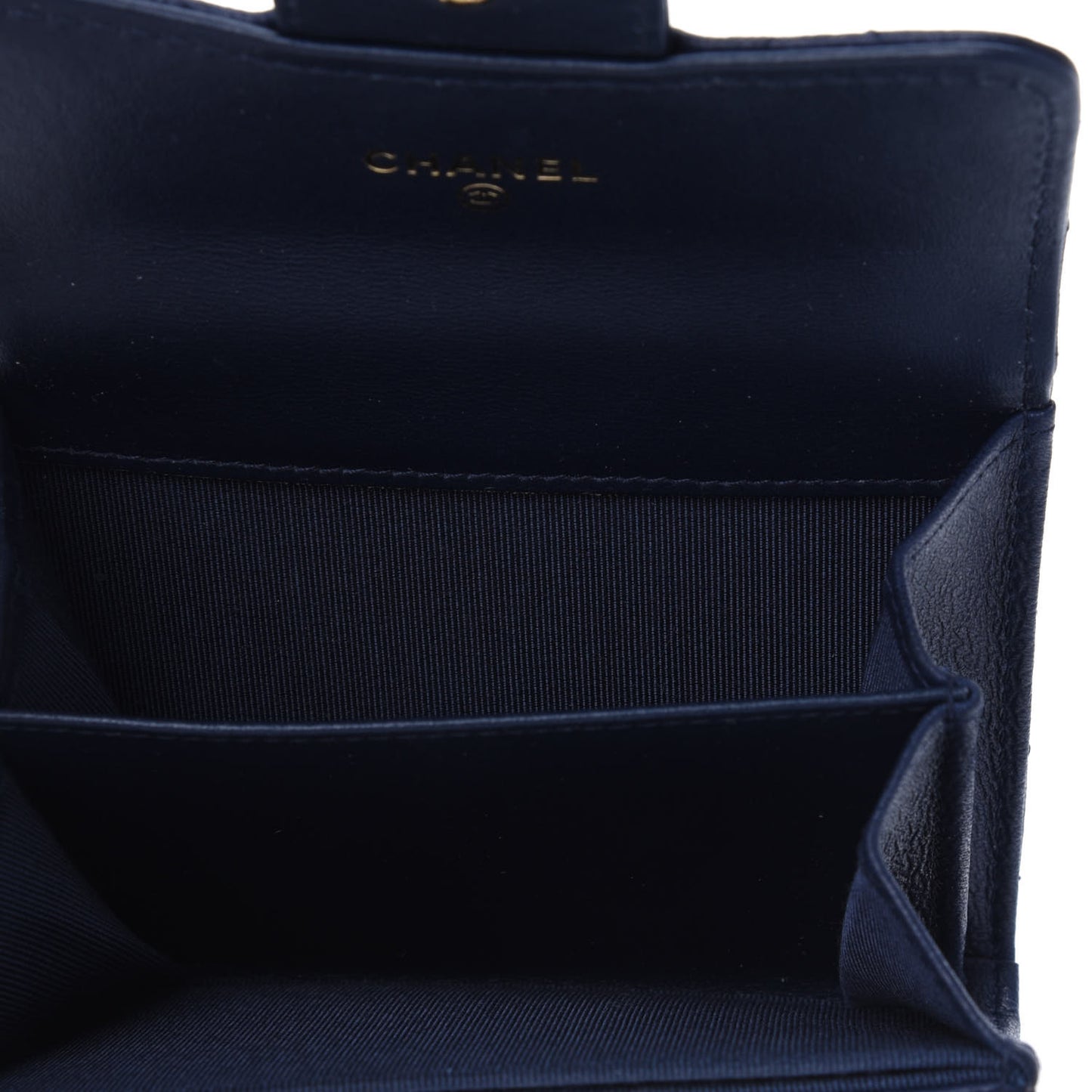 Letter Calfskin Embossed Quilted Card Holder Dark Blue