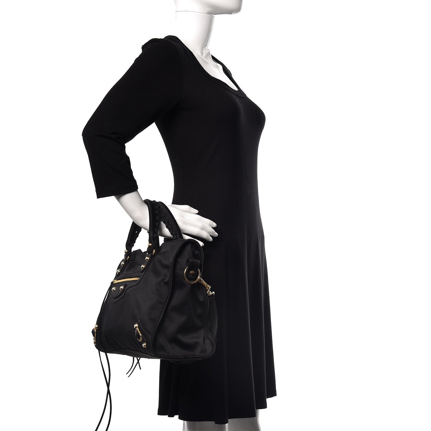 Balenciaga Satin Classic Gold Hardware City Black 2 of 11