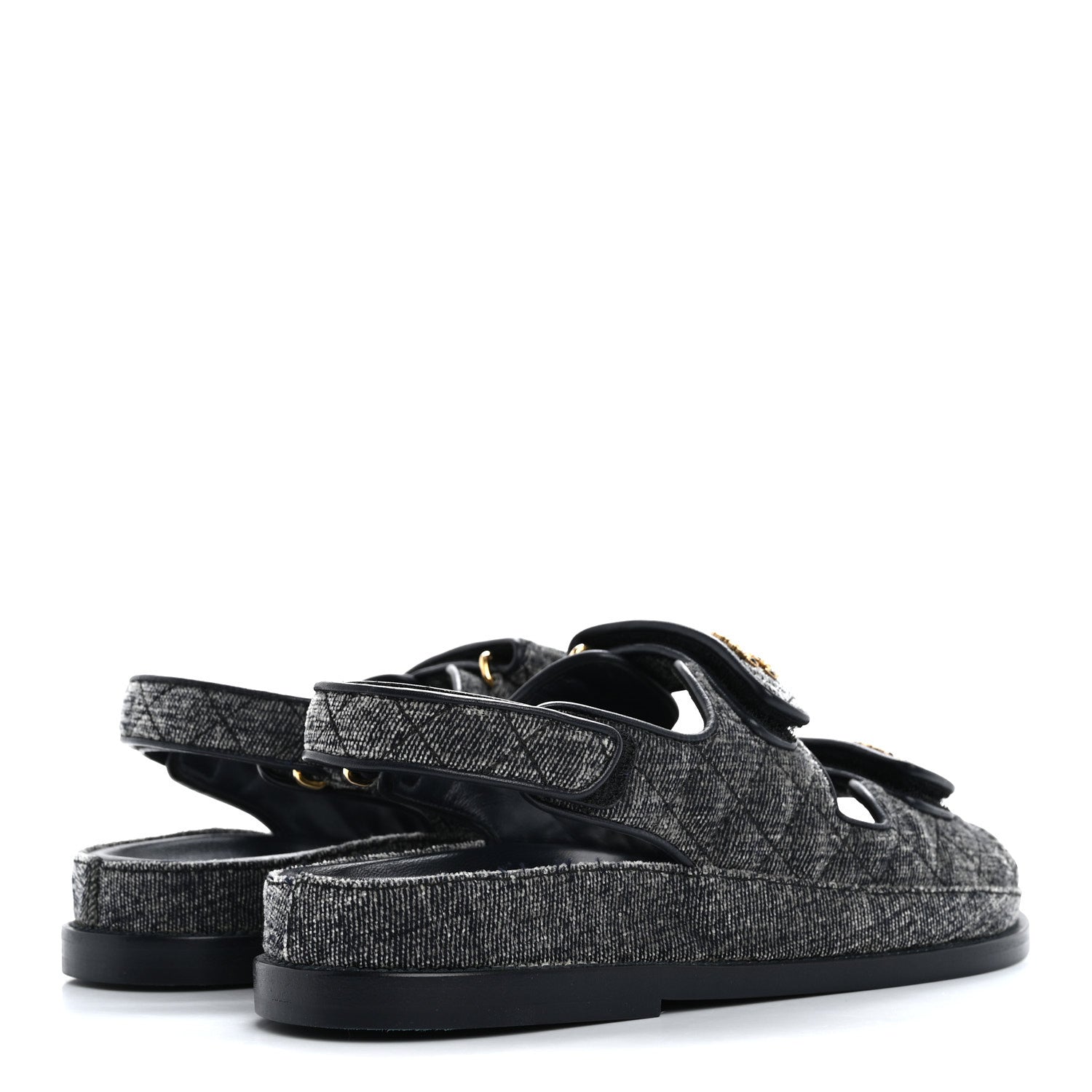 Chanel Velvet Velcro Dad Sandals 38.5 Grey 5 of 10