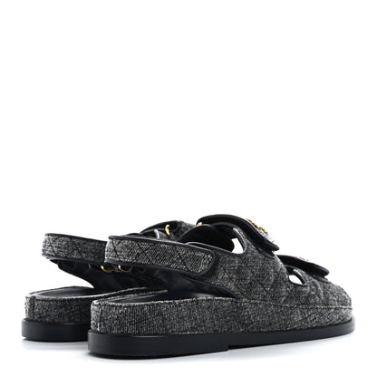 Chanel Velvet Velcro Dad Sandals 38.5 Grey 5 of 10