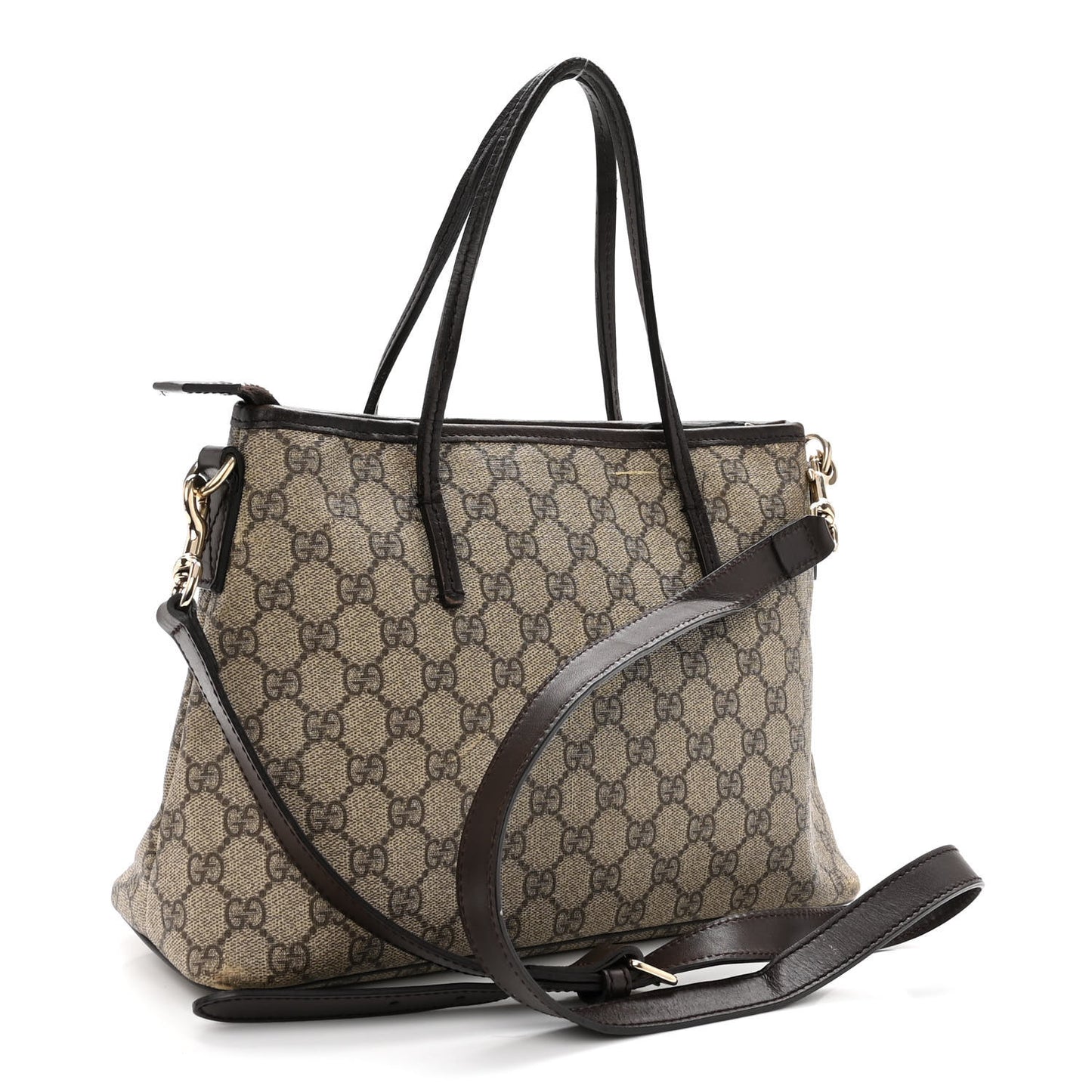 GG Supreme Monogram Small Zippered Tote Dark Brown