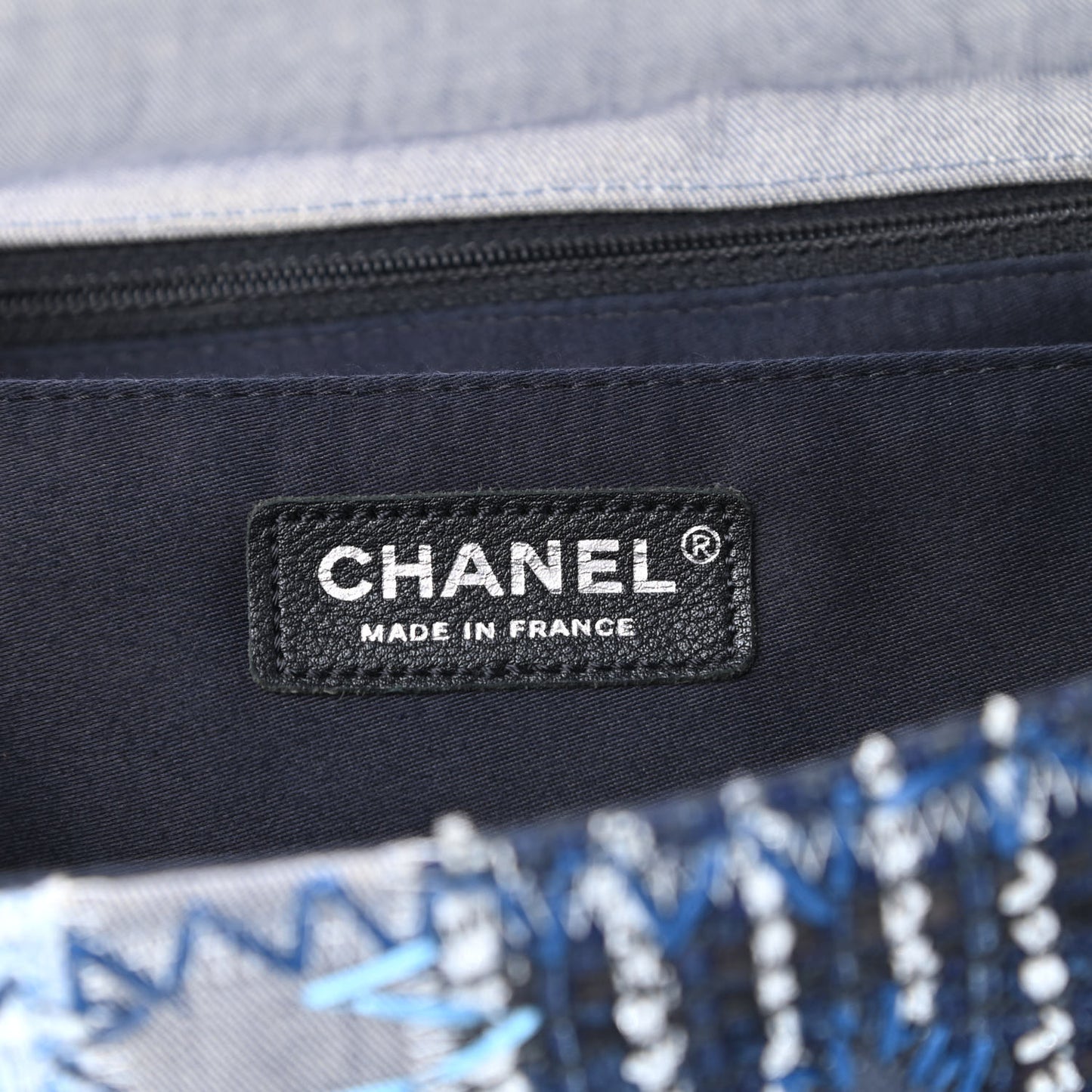 Denim Tweed Patchwork Jumbo Single Flap Blue