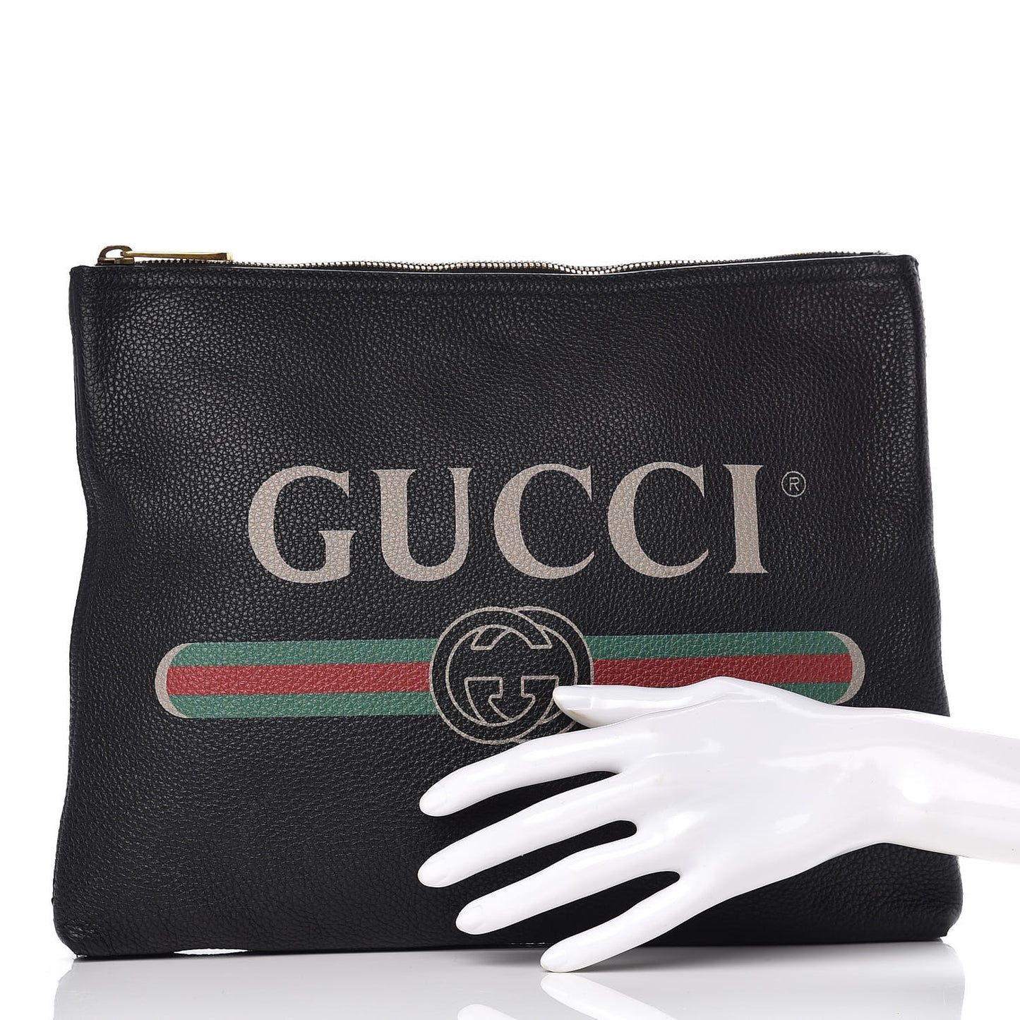 Pebbled Calfskin Medium Logo Portfolio Clutch Black