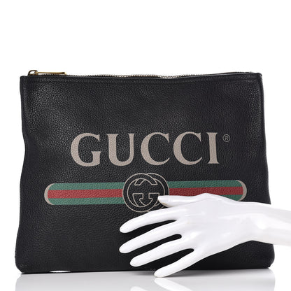 Gucci Pebbled Calfskin Medium Logo Portfolio Clutch Black 2 of 10