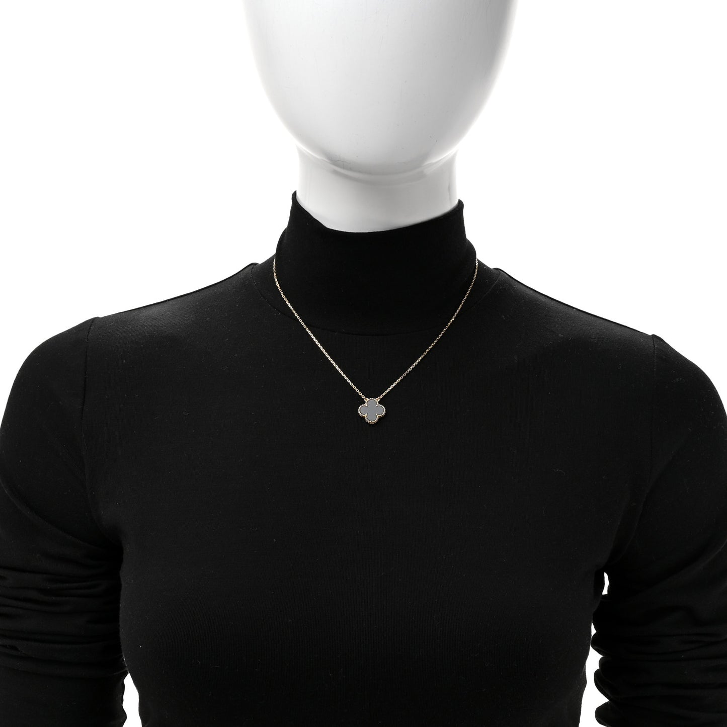 18K Yellow Gold Black Onyx Vintage Alhambra Pendant Necklace