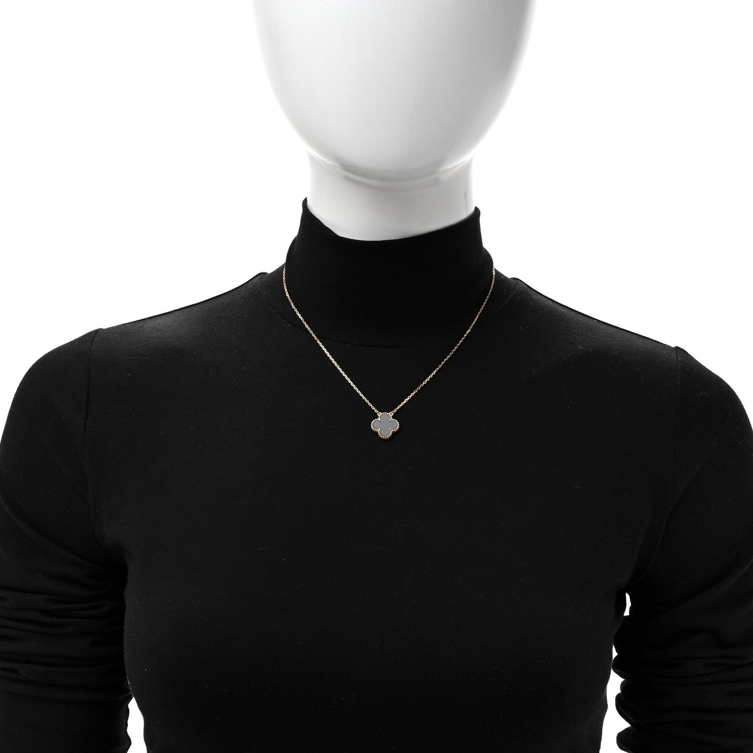 Van Cleef & Arpels 18K Yellow Gold Black Onyx Vintage Alhambra Pendant Necklace 3 of 7