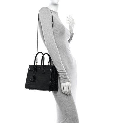 Saint Laurent Calfskin Crocodile Embossed Baby Sac De Jour Black 2 of 11