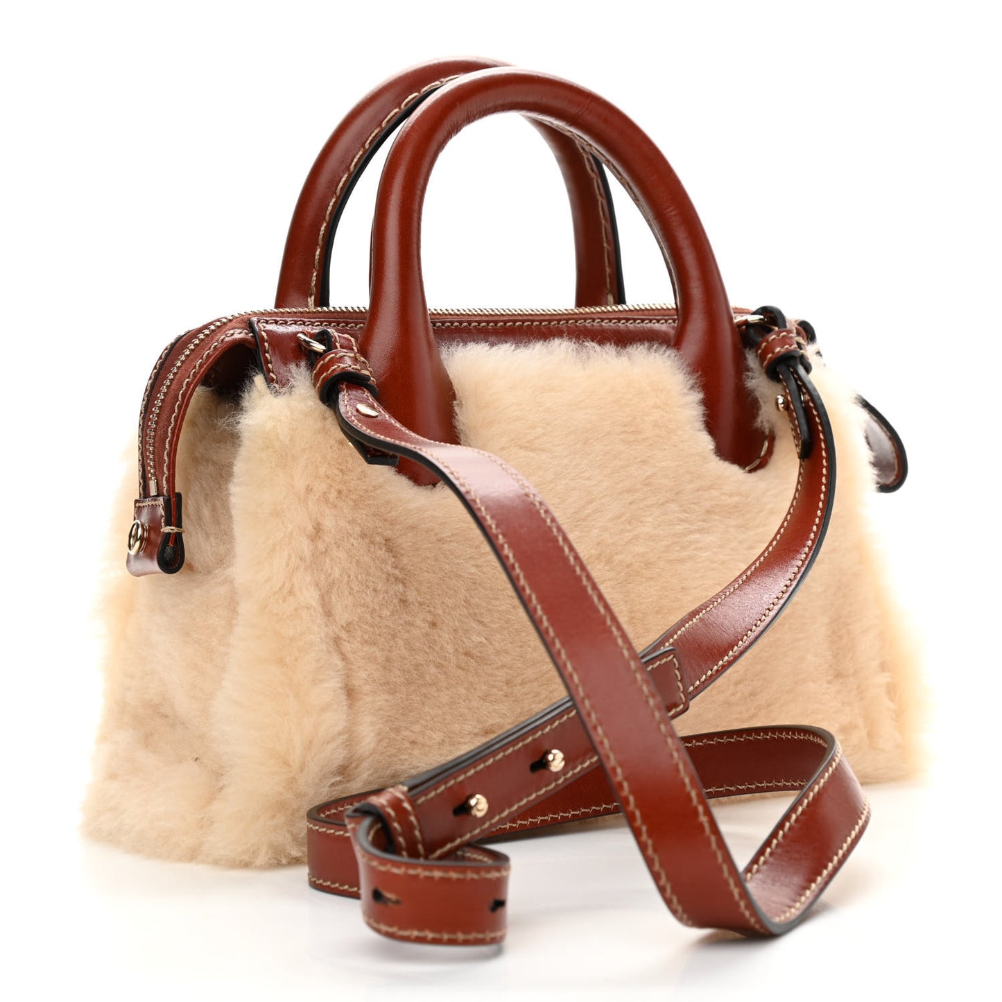 Shearling Vegetable Tanned Calfskin Mini Edith Sepia Brown