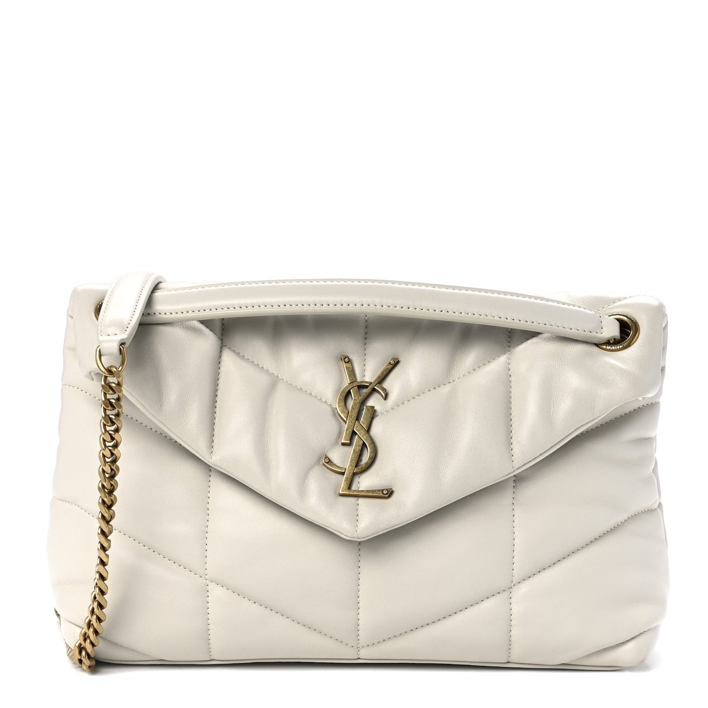 Lambskin Quilted Small Loulou Puffer Monogram Chain Satchel Blanc Vintage