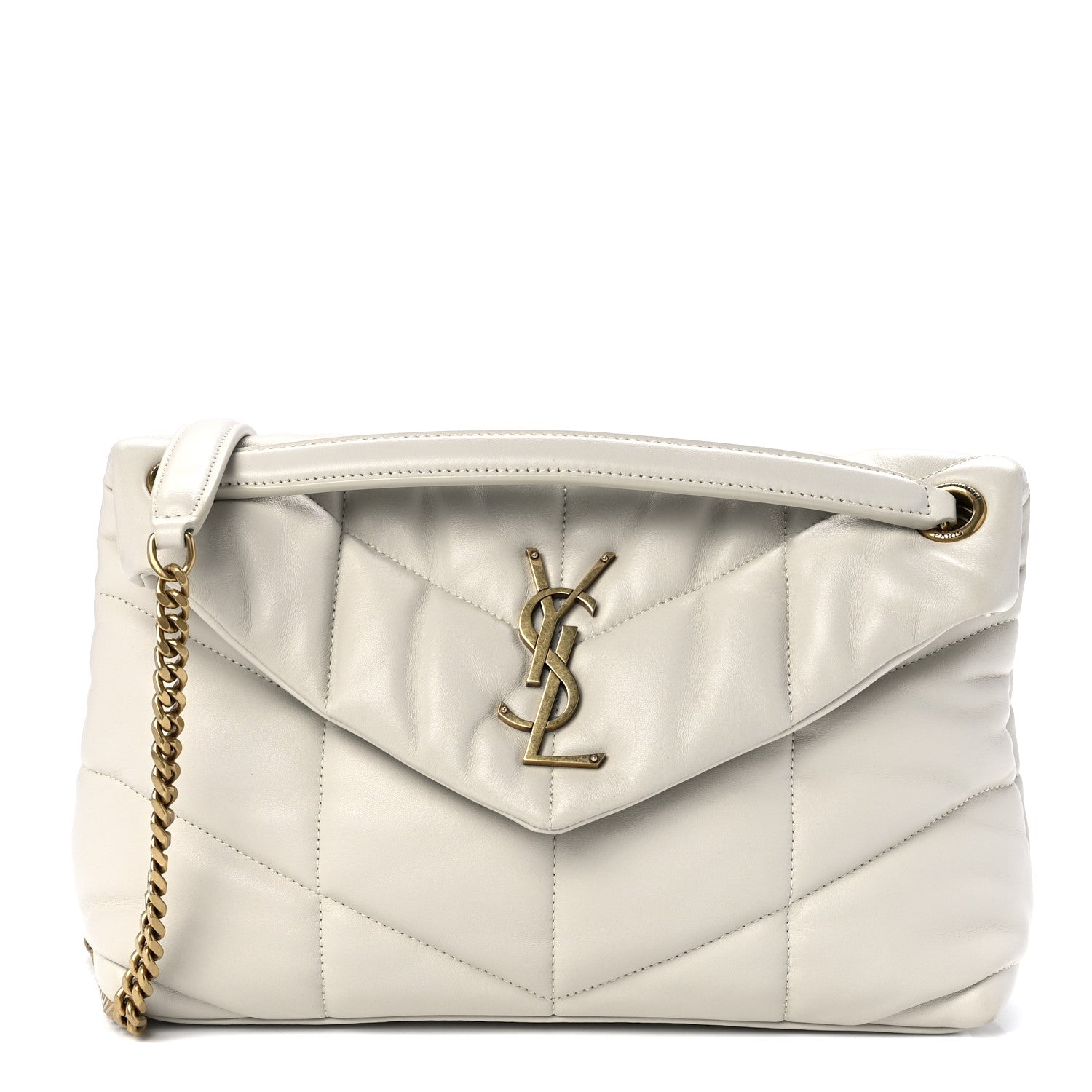 Saint Laurent Lambskin Quilted Small Loulou Puffer Monogram Chain Satchel Blanc Vintage 1 of 12