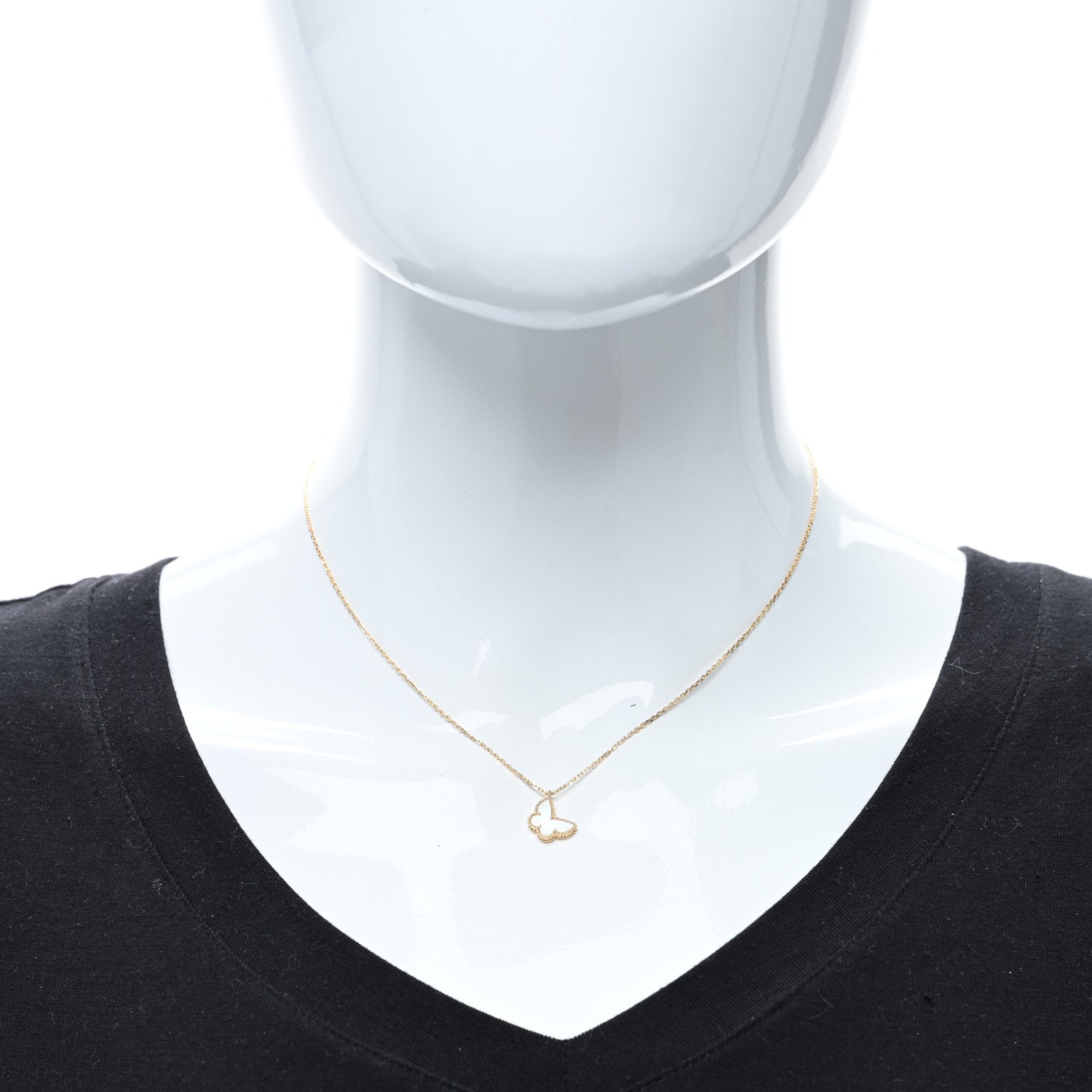 Van Cleef & Arpels 18K Yellow Gold Mother of Pearl Sweet Alhambra Butterfly Pendant Necklace 3 of 4