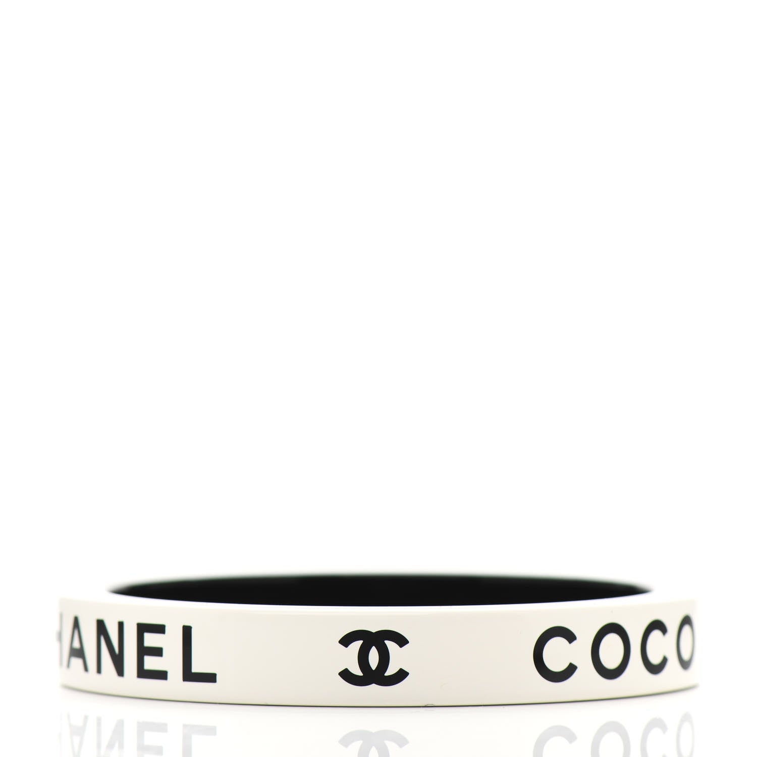 Chanel Resin Logo Bangle Bracelet White Black 2 of 4
