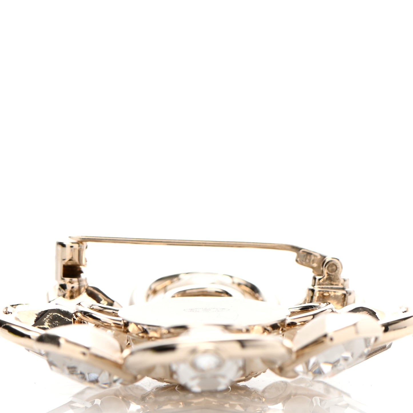 Pearl Crystal CC Brooch Pearly White Gold
