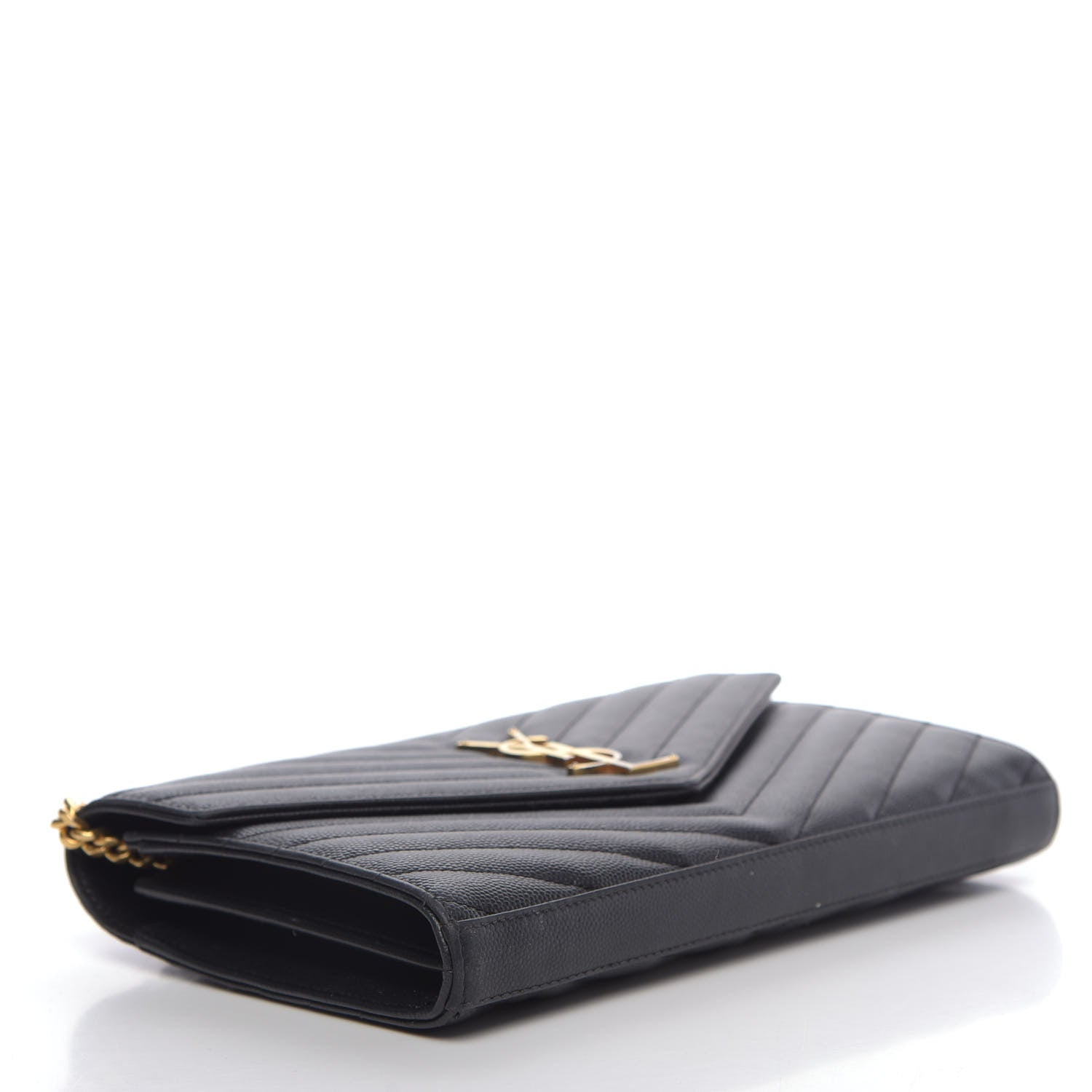 Saint Laurent Grain De Poudre Matelasse Chevron Monogram Chain Wallet Black 4 of 15