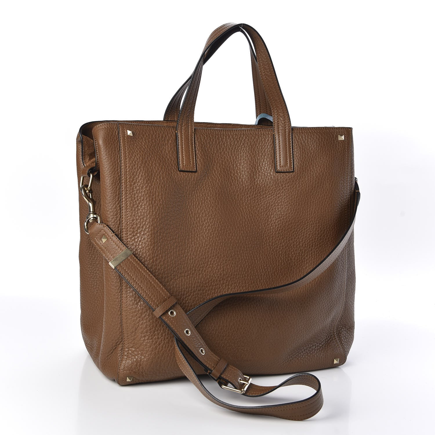 Valentino Garavani Calfskin Striped Large Rockstud Vertical Tote Brown 2 of 8