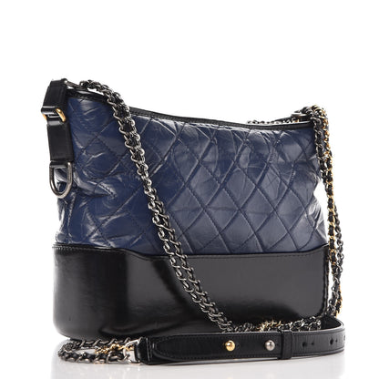 Chanel Aged Calfskin Quilted Medium Gabrielle Hobo Navy Black 5 of 10