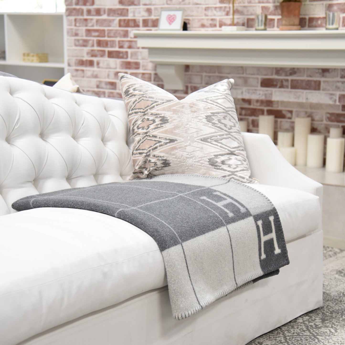 Wool Cashmere New Classic Avalon Blanket Ecru Gris Clair