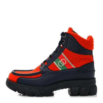 Gucci Casy Wool Quebec Calfskin Web Mens Interlocking G Lace Up Combat Boots Bitter Blue 1 of 9
