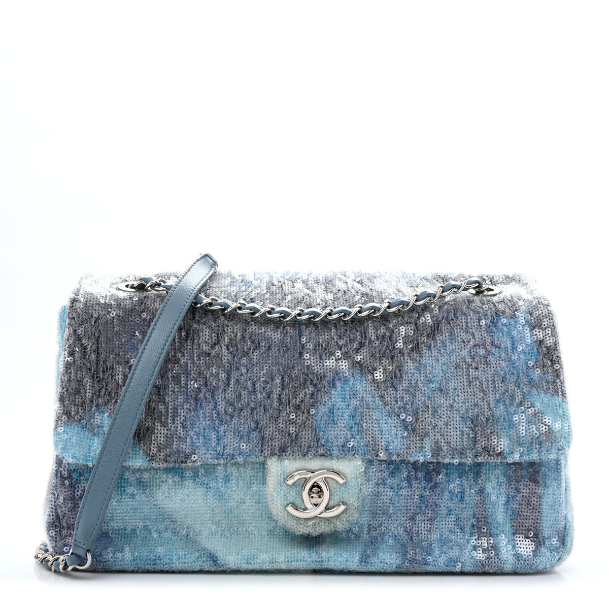 Sequin Large Waterfall Flap Light Blue