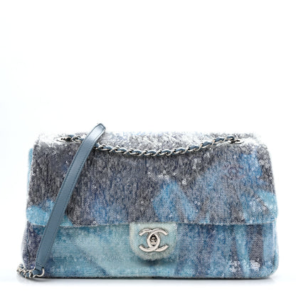 Chanel Sequin Large Waterfall Flap Light Blue 1 of 13