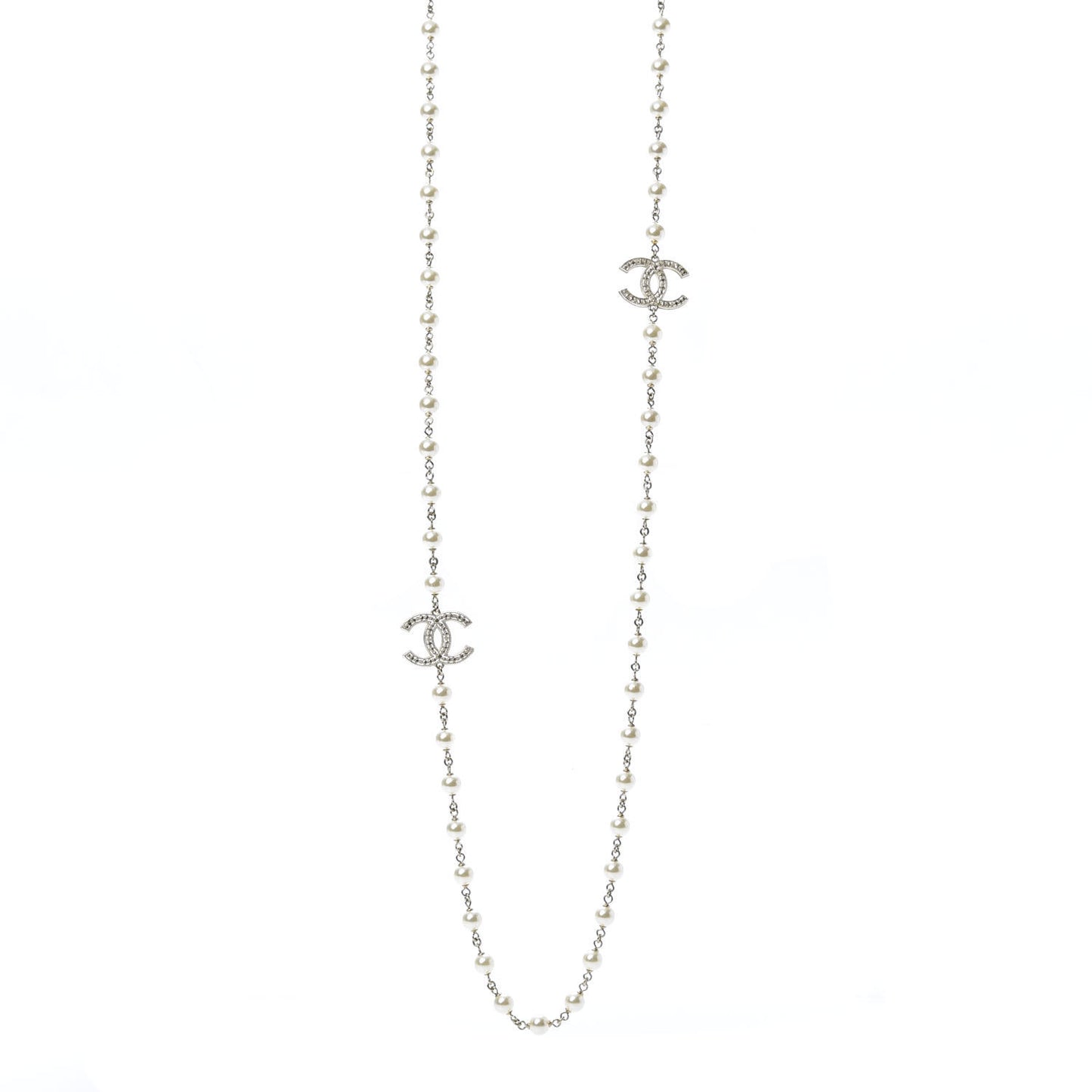 Graduated Pearl CC Long Necklace Light Gold
