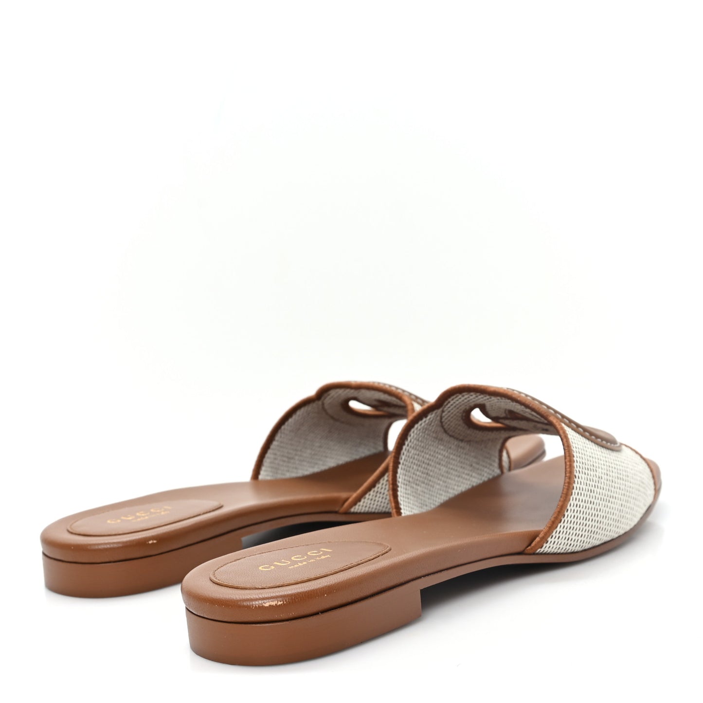 Canvas Rice Cosmos Softy Calfskin Interlocking G Cut Out Slide Sandals 39.5 Brown Natural Sundial