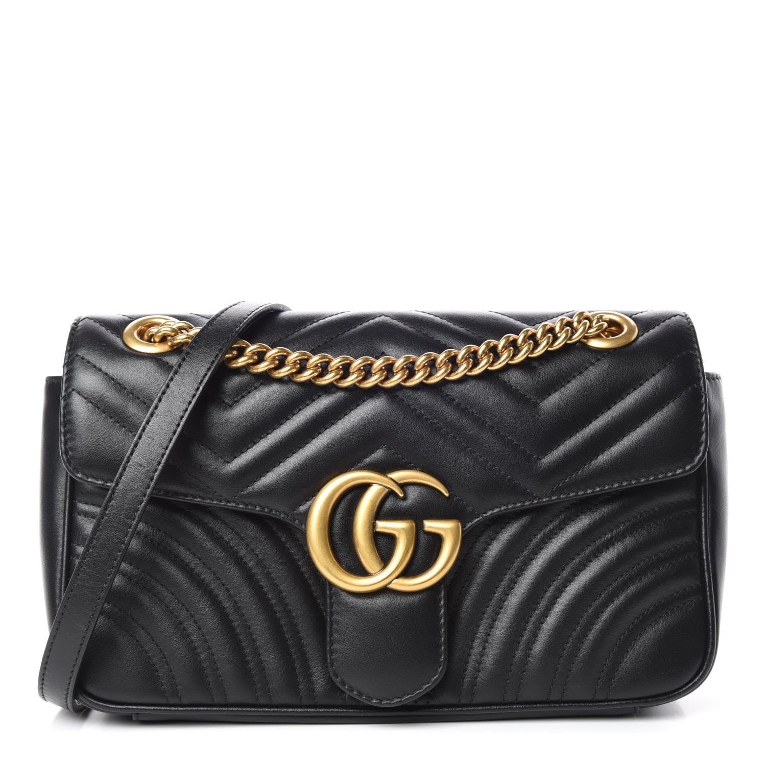Gucci Calfskin Matelasse Small GG Marmont Shoulder Bag Black 1 of 10
