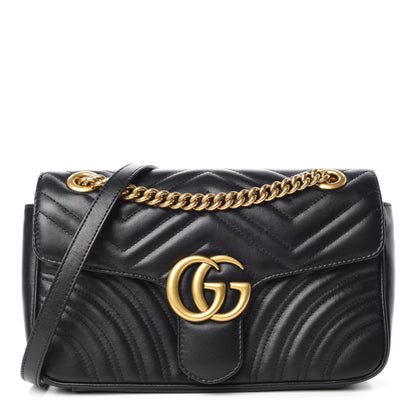 Gucci Calfskin Matelasse Small GG Marmont Shoulder Bag Black 1 of 10