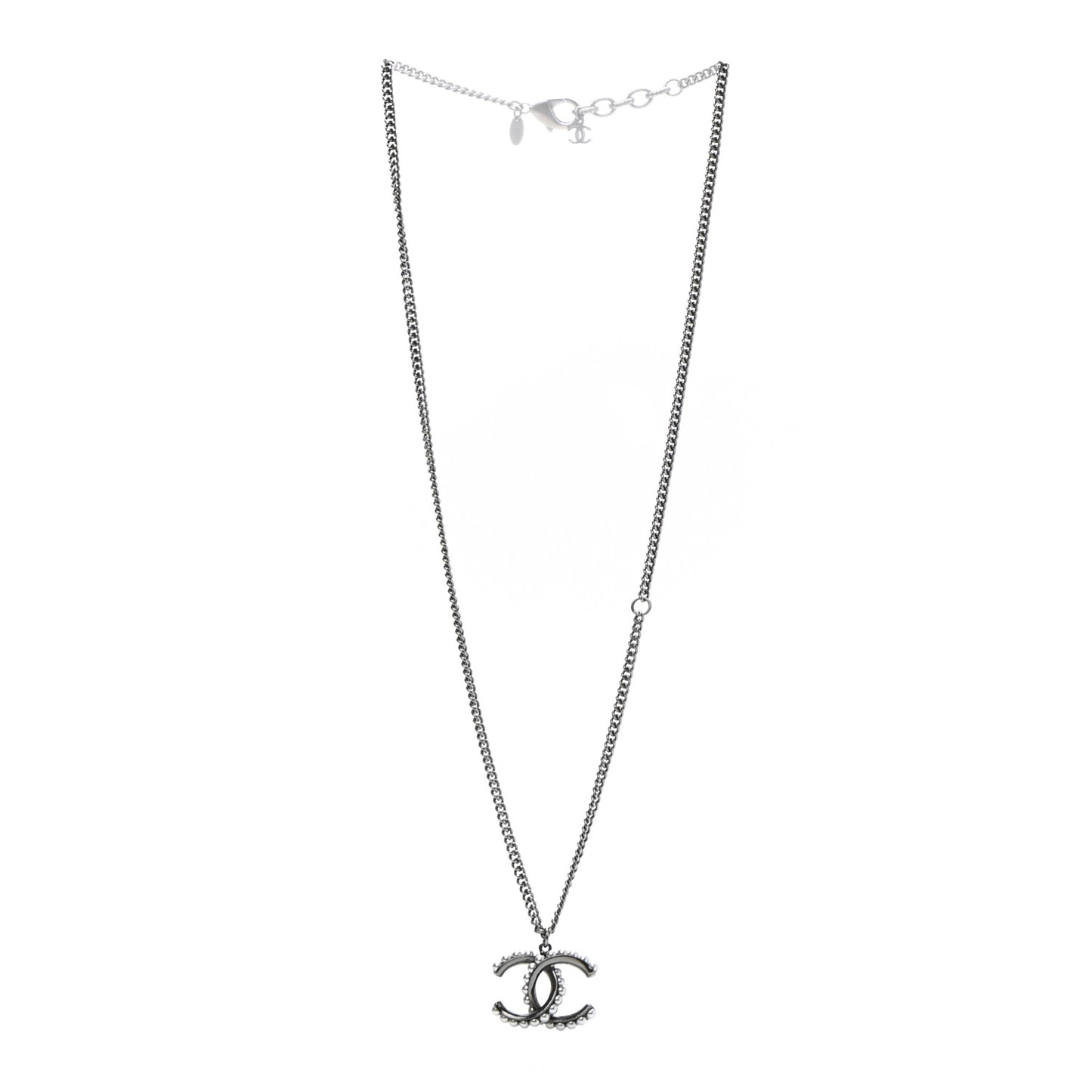 Pearl CC Pendant Necklace Silver