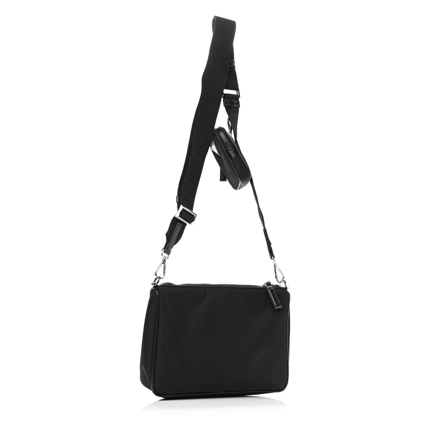 Re-Nylon Saffiano Pocket Zippered Shoulder Bag Black