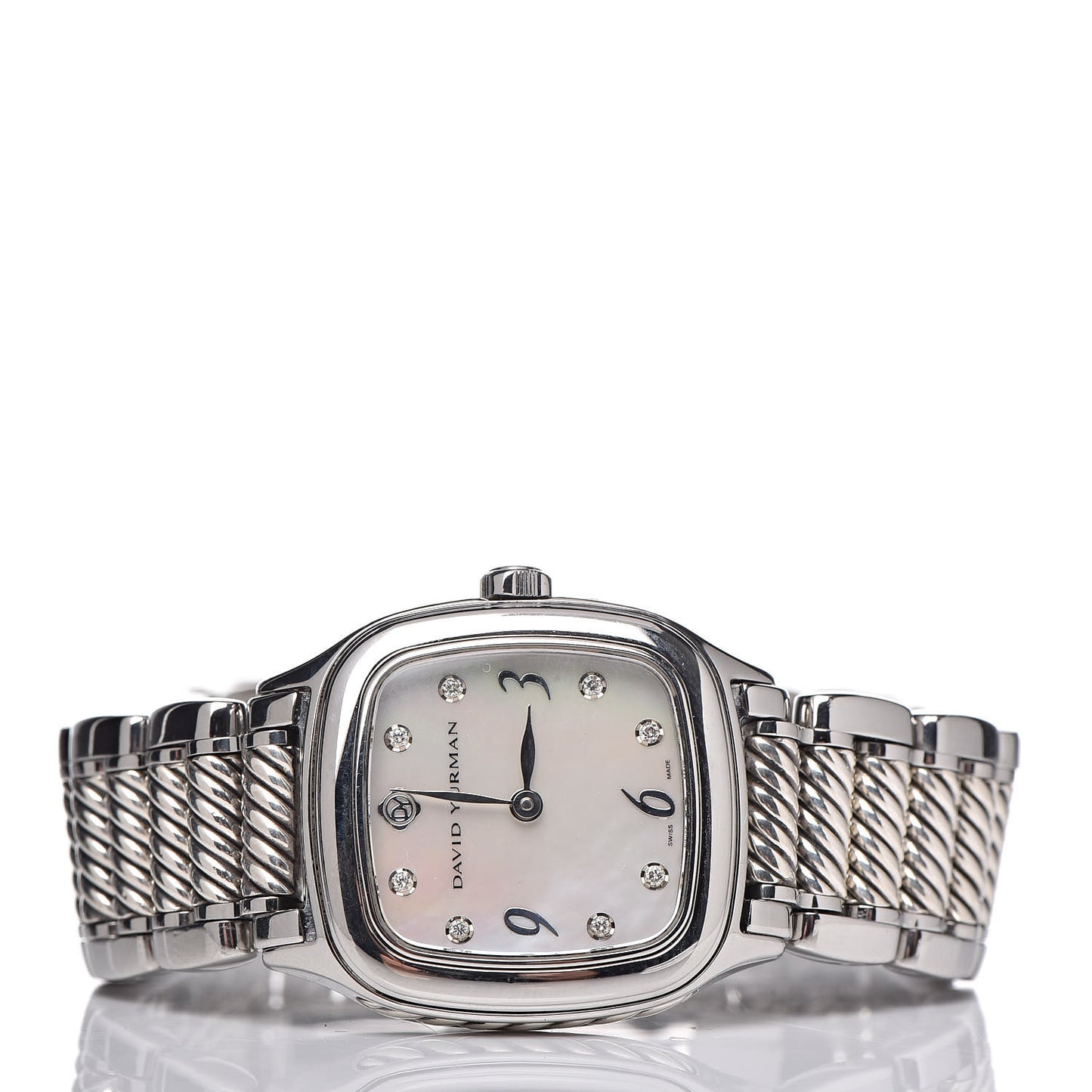 Stainless Steel Sterling Silver Diamond Pink Mother of Pearl 25mm Thoroughbred Quartz Watch
