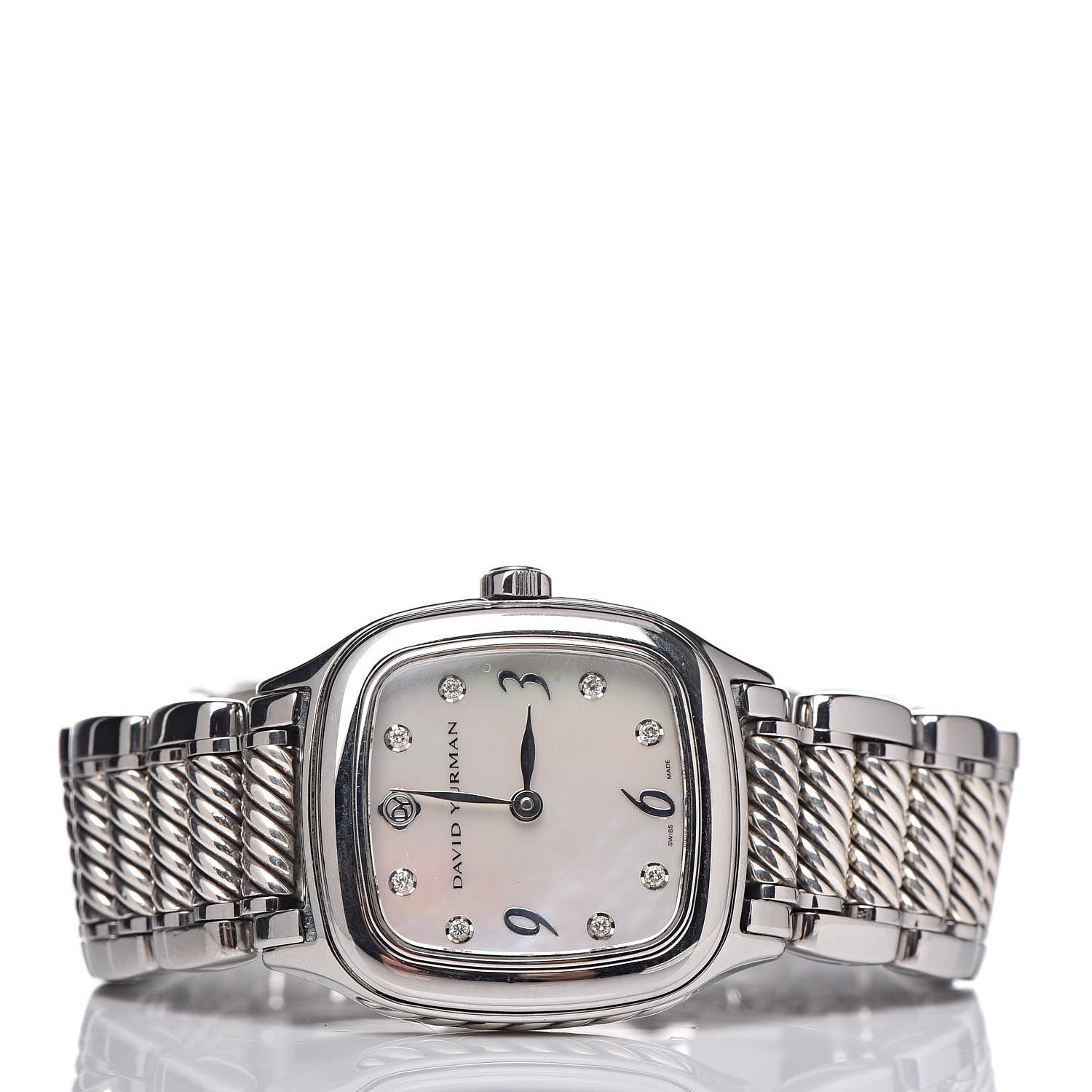 David Yurman Stainless Steel Sterling Silver Diamond Pink Mother of Pearl 25mm Thoroughbred Quartz Watch 3 of 7