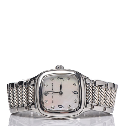 David Yurman Stainless Steel Sterling Silver Diamond Pink Mother of Pearl 25mm Thoroughbred Quartz Watch 3 of 7