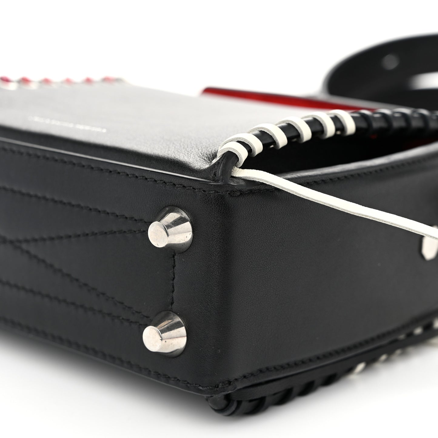 Calfskin Whipstitch Box Shoulder Bag 19  Black Red