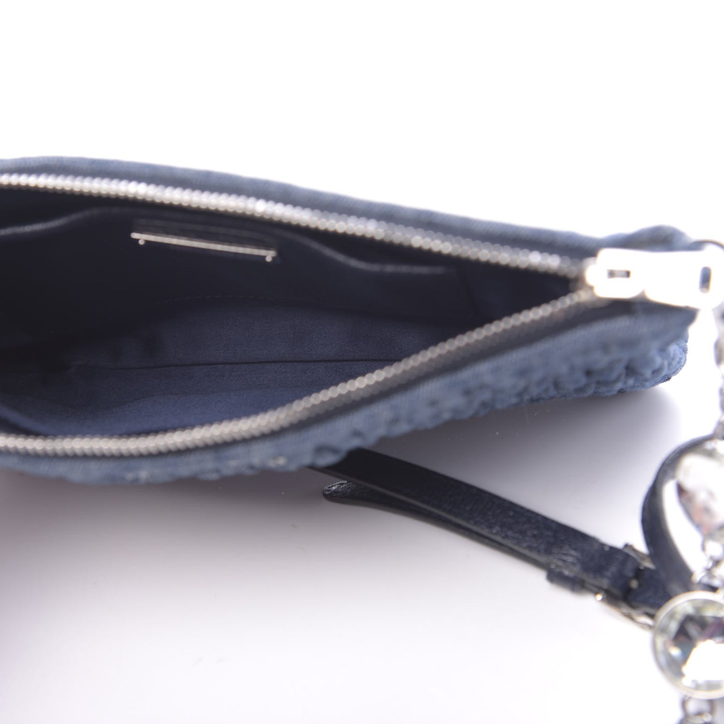 Denim Matelasse Crystal Chain Crossbody Bag Blue