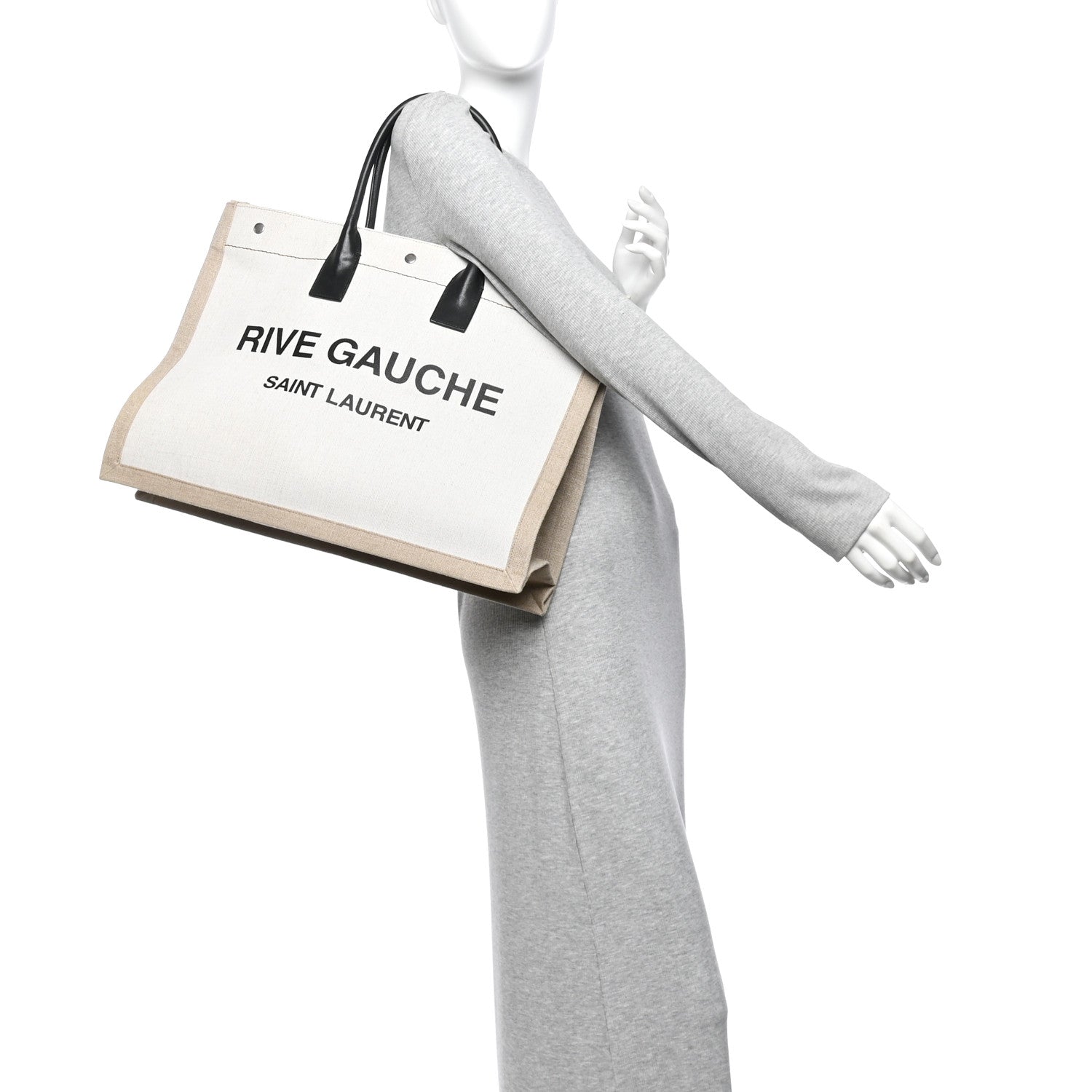 Saint Laurent Linen Calfskin Rive Gauche Tote Optic White 2 of 10
