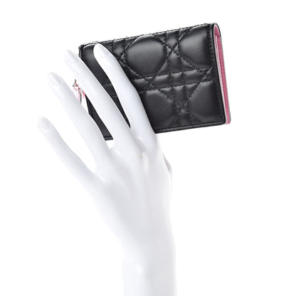 Christian Dior Lambskin Cannage Bi-Color Small Lady Dior Flap Card Holder Black Pink 2 of 7